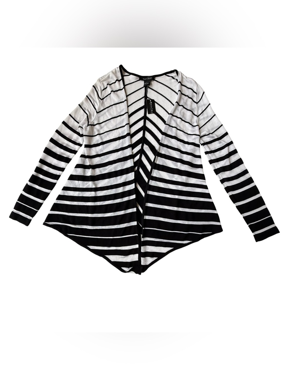 White House Black Market Black and White Drape front Cardigan Size M